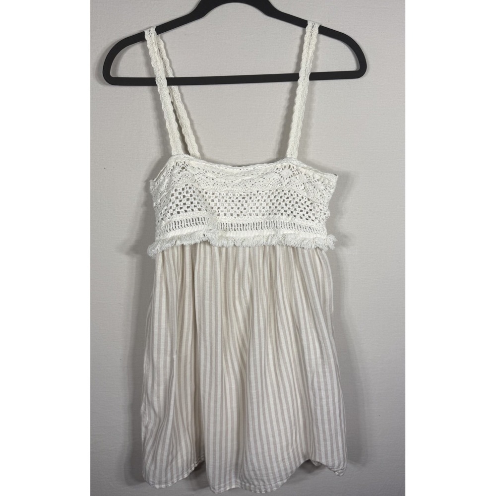 Zara Crochet lace Striped Babydoll Tank Top Womens Small Boho Cottagecore